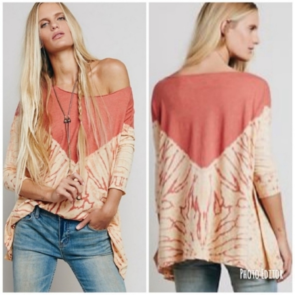 We the Free LA Living Coastal Tie Dye Asymmetrical Swing Tunic 3/4 Sleeve